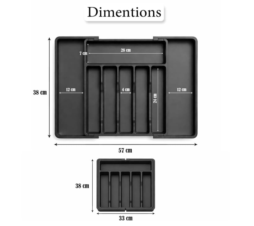 Image of Expandable Kitchen Drawer Organizer, 8-Slot BPA-Free Plastic Utensil Tray, Adjustable Flatware and Cutlery Holder for Spoons, Forks, and Knives, Kitchen Storage and Organization, Black
