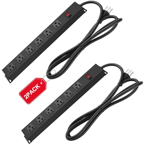 Image of 2Pack Metal Wall Mount Power Strip, Mountable Power Outlet with 6 AC Outlets, Aluminum Alloy Mount Power Socket with Switch, 10 FT SJT 3 /C 14AWG Power Cord, 15A 125V 1875W (6AC)