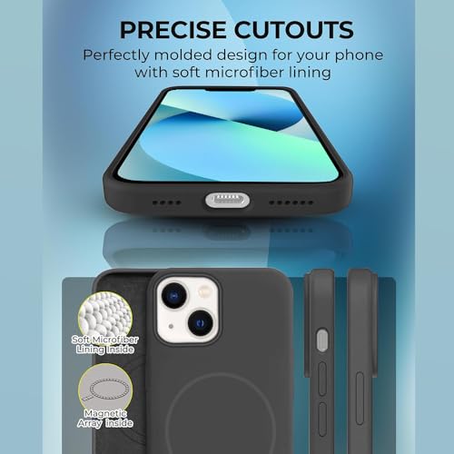 Image of iPhone 13 Silicone Magsafe Case | Shock Proof Design & Camera Protection | Premium Rubberised Apple iPhone 13 Cover (Microfiber Lining) | Magnetic Liquid Silicone - Black