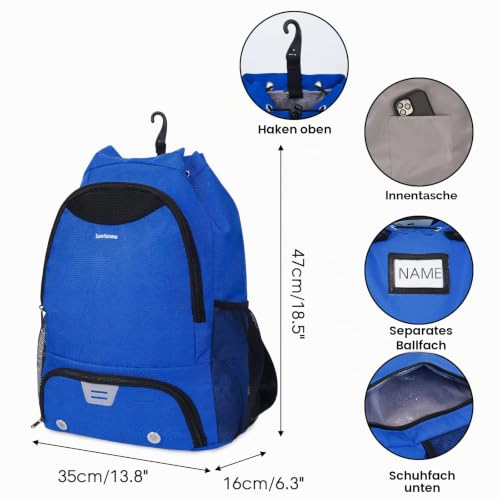 sportsnew Fußball Tasche, Basketball Kordelzug Rucksack Verstellbar Sportrucksack mit Ballfach & Schuhfach und Nasstasche Tunnelzug Daypack für Herren Damen