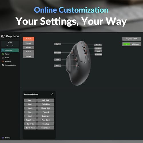 Image of Keychron M7 8K Wireless Mouse, 30K DPI Optical Computer Mice, 2.4 GHz /Bluetooth /Wired with Macro Button 66g Lightweight Ergonomic, Up to 140 Hours Worktime for Laptop macOS /Windows - White