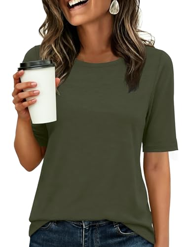 Image of ANRABESS Womens Half Sleeve Tops Crewneck Shirts Basic Fit Work Tee