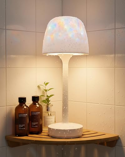 Image of Waterproof Shower Mood Lamp with Ocean Wave Projector, Outdoor Table Lamp | 16 Colors, Cordless, USB-C Rechargeable, Remote & Touch Control, LED Bathroom Lamp for Inside Shower, Bathtub, Relaxing Spa