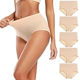 Picture of Molasus Women's Soft Cotton Underwear Briefs High Waisted Postpartum Panties Ladies Full Coverage Plus Size Underpants Nude,Large
