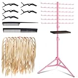 [Metal] 120-Peg Braiding Hair Rack Standing, with Tray Hair Extension Holder Hanger, Hair Divider Rack for Braiding Hair Separator Stand, Hair Braiding Rack Display Stand Hairstylist Braiders, Pink