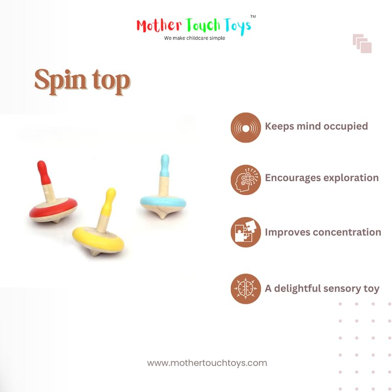 Image of Mother Touch Toys Handmade Wooden Spin Top | Indoor Playing | Infants | Toddlers | Non Toxic | Eco Friendly | Enterainment Toy for Kids | Wooden Toys