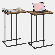 Manora Set of 2 C Shaped Side Tables for Living Room, Industrial End Table Sofa Table, Rustic Wood Look Laptop Snack Table, Small Couch Table for Bedroom, Rustic Brown