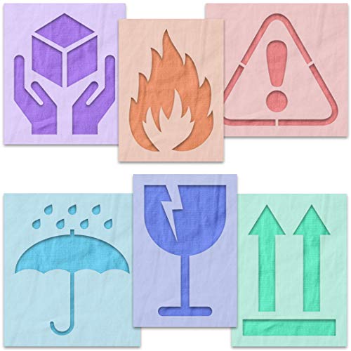 Stencil Stop Shipping, Handling, and Packaging Stencil Set - DIY Box Labeling Icons for Fragile Shipments, This Side Up Symbol (6 inches)