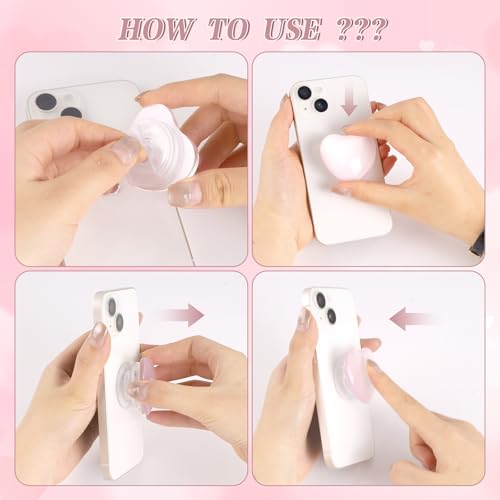 2 Stück Universal Handy Halter Griffhalter zum Aufkleben Glas Liebe Niedlich Herz Griff für Smartphones und Tablets (Weiß, Rosa)