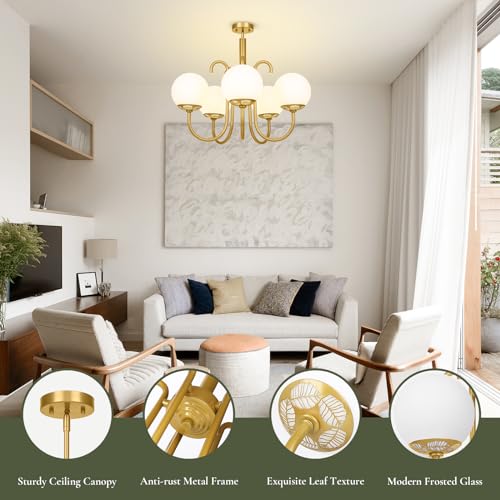Beslowe JP21815.5GDP Gold Chandelier, 5-Light Mid Century Brass Chandeliers thumb #3