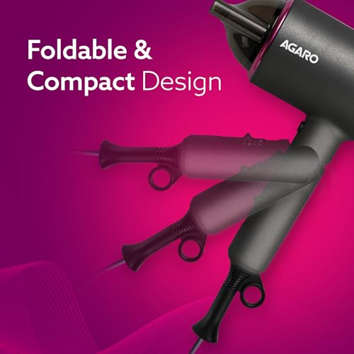 AGARO HD-1214 Premium Hair Dryer with 1400 Watts Motor, 3 Temperature Settings & Cool Shot Button- Black - Image 5