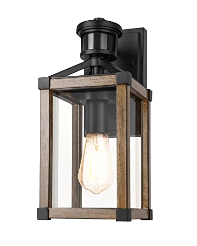 DEWENWILS Motion Sensor Outdoor Wall Lights, Dusk to Dawn Exterior Wall Lanterns, Farmhouse Front Porch Light Fixtures with Clear Glass, Outside Wall Mount Lamp for House Doorway Garage Patio