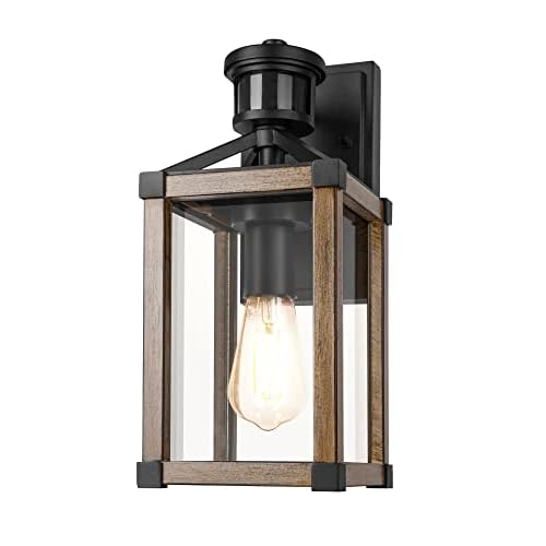 DEWENWILS Motion Sensor Outdoor Wall Lights, Dusk to Dawn Exterior Wall Lanterns, Farmhouse Front Porch Light Fixtures with Clear Glass, Outside Wall Mount Lamp for House Doorway Garage Pati