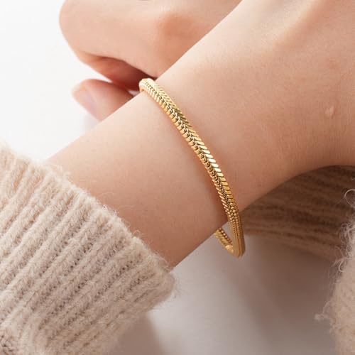 Jude Jewelers Stainless Steel Snake Chain Style Bangle Bracelet3