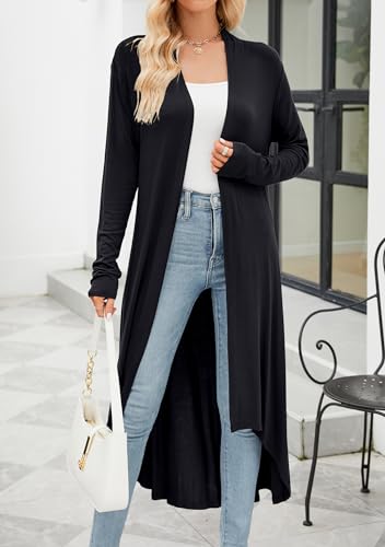 Women's Casual Long Open Front Drape Lightweight Duster High Low Hem Maxi Long Sleeve Cardigan(S-3XL)2