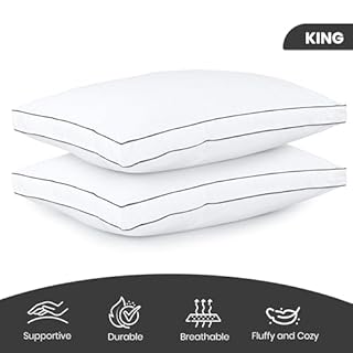 Utopia Bedding Bed Pillows for Sleeping King Size (Grey Hem), Set of 2, Cooling Hotel Quality, Gusseted Pillow for Back, Stomach or Side Sleepers