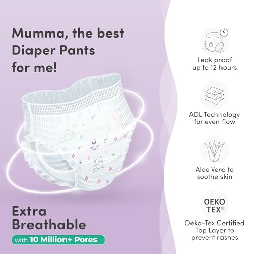 Image of Mylo Baby Diaper Pants Large (L) Size 9-14 kgs (32 count) Leak Proof | Lightweight | Rash Free | Upto 12 Hours Protection | ADL Technology | with Aloe Vera Lotion