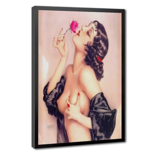 Impression sur toile pour bureau tableau vintage femme fleur de 61 cm