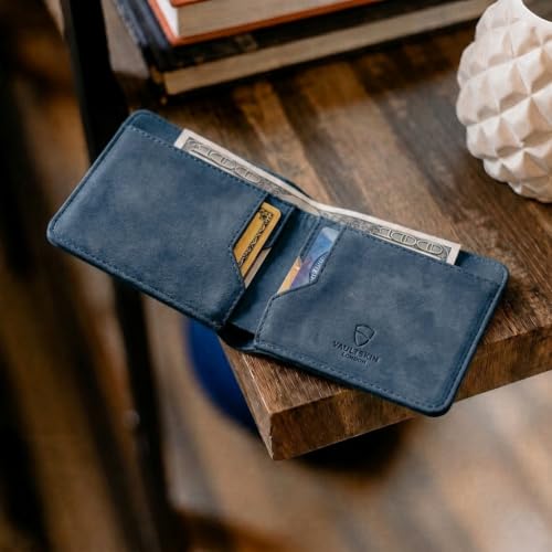 Image of Vaultskin MANHATTAN Slim RFID Blocking Bifold Leather Wallet for Men - Men's Leather Wallet, Front Pocket Minimalist Card Holder, Holds 9 Cards and Cash, Premium Italian Leather