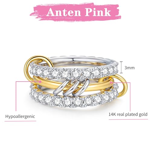 Anten Pink Gold Stackable Rings for Women - AAA+ Cubic Zirconia Ring, Dainty Gold Plated Rings Jewelry (Three Band, 6) by Anten Pink - Used condition - Image 6