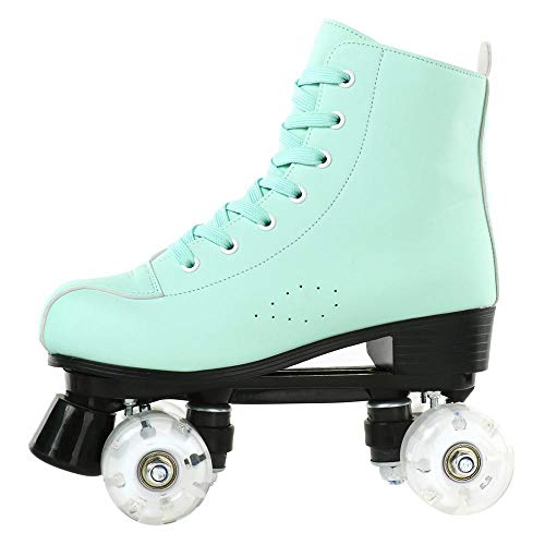 Womens Roller Skates Artificial Leather Adjustable Double Row 4 Wheels Roller Skates Shiny High-Top Outdoor Roller Skate For Teens,Adult (Flash Wheel, 39/Us 8.5) #TOP5