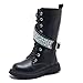 Girl Lace Up Boots Sparkly Rhinestone Strap Fashion Western Riding Boots Side Zip Up Combat Chunky Bottom Kids Boot