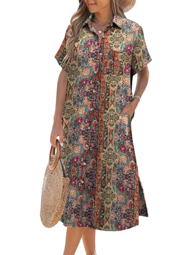 Image of Zeagoo Women Dresses Summer Casual Short Sleeve Button Down Shirt Dresses 2026 Beach Cover Up with Pockets
