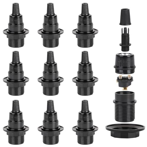 EFUTURETIME 10 unidades de Casquillo Bombilla E14 (250 V, 2 A) Portalamparas en Baquelita, Portalámparas con Sujeción de Cable
