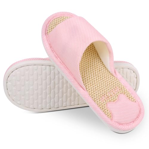 Image of lohey Slippers Women, Breathable Linen Cotton Ladies Slippers, Non-Slip House Shoes for Indoor Comfort, Lightweight All Season, 38-39EU/5-6UK