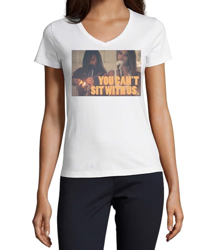 T-shirt col V femme coton blanc Smoking Girl au motif artistique original