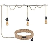 ALAISLYC Triple Plug in Pendant Lights with Cord Hanging Lamp Kit with Switch 22 Ft Long Hemp Rope F