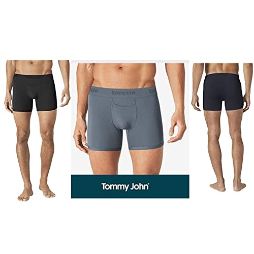 Tommy John Men's Second Skin Trunks - 3 Pack - Comfortable Breathable Soft Underwear For Men (Black/Turbulence/Dress Blues, Large) #TOP1