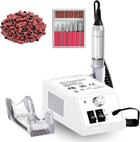 Jiasheng Electric Nail Files Professional, 30000rpm Nail Drill Set for Acrylic Gel Nails Kit, Portable Manicure Pedicure Kit with Sanding Bands and Nail Drill Bits Salon and Home Use(White)