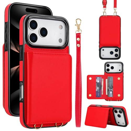 Étui portefeuille iPhone 17 Pro rouge avec fentes cartes idéal pour vos sorties