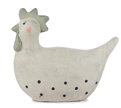 Gallina con puntos, escayola, hecha a mano, color blanco, verde y gris, figura decorativa para cocina, escultura, decoración de ventanas de Baden Cover