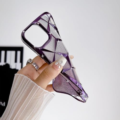 Image of VONZEE Gradient Glitter Case For iPhone 14 6.1'', Luxury Electroplated 3D Cube, Diamond Bling Shiny Soft TPU Clear Shockproof Case Women Girls Protective Phone Cover (Deep Purple)