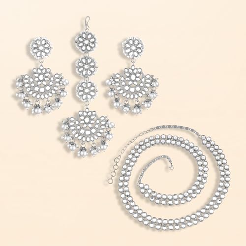 Image of Peora Traditional Ethnic Kundan Pearl Traditional Jewellery Set Gift for Women