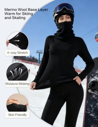 LEADHALO 100% Merino Wool Base Layer Set