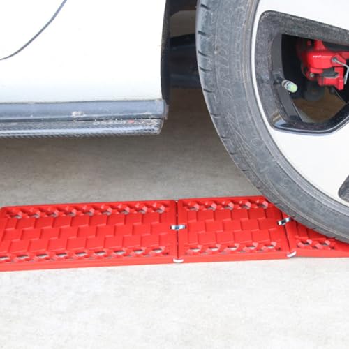 Placas Antideslizantes Plegables para Coche | 1 Par de Planchas de Goma Color Rojo 3