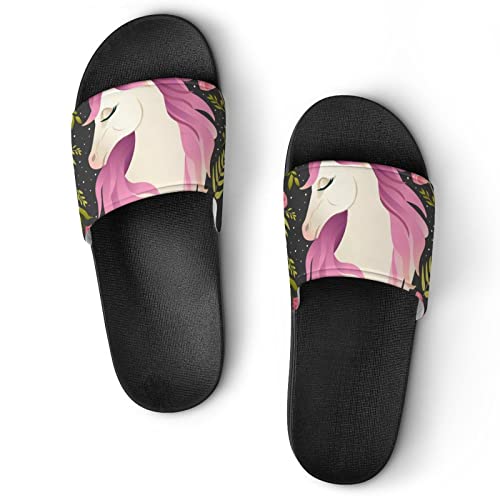 Slides de maison fleurs de licorne pour femme légères et souples