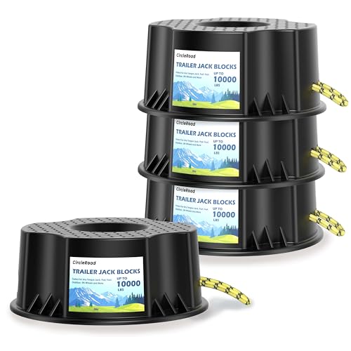 Trailer Jack Block, 4 Pack Heavy Duty Camper Jack Pads UV Resistant Up to 10,000 lbs Leveling Block for Trailer, Tongue Jack, 5th Wheels, Black by CircleRoad - Used condition - US$55.86