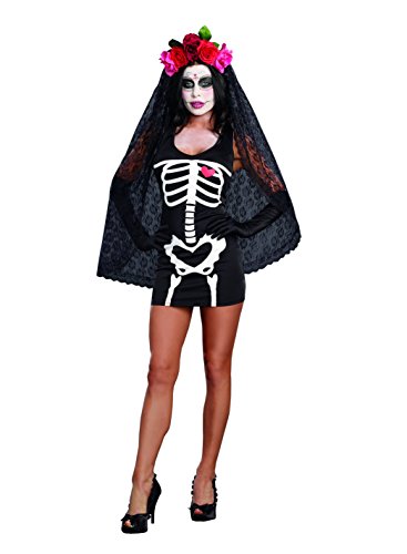 Dreamgirl Costumes Women's Skeleton Starter Dress, Black, Small