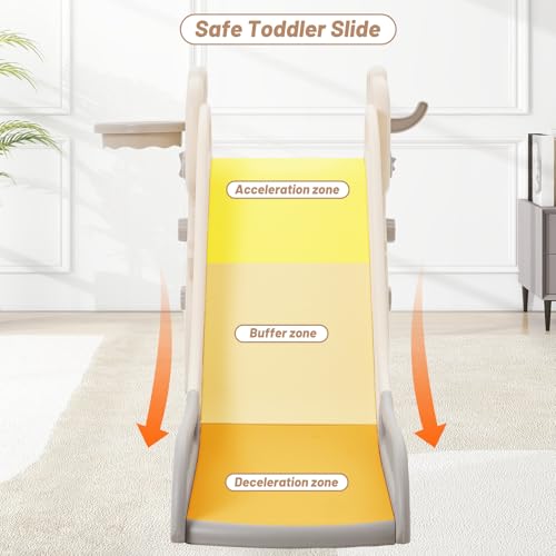 Siairo Kinder Rutsche, Faltbar Kinderrutsche mit Basketballkorb und Armlehnen, Gartenrutsche Kleinkinderrutsche, Indoor & Outdoor Kleinkinderrutsche, Geburtstagsgeschenk Grau