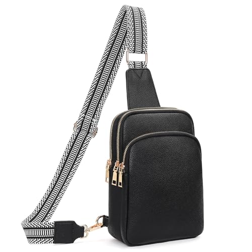 FALAN MULE Small Crossbody Sling Bags Fanny Packs Leather Purses Chest Bag for Women (A-Black)