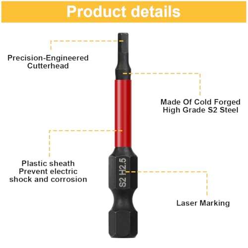 Flintronic 11Pcs Allen Wrench Drill Bit Set, S2 Steel Magnetic Impact Hex Allen Key Bit Set - Image 4