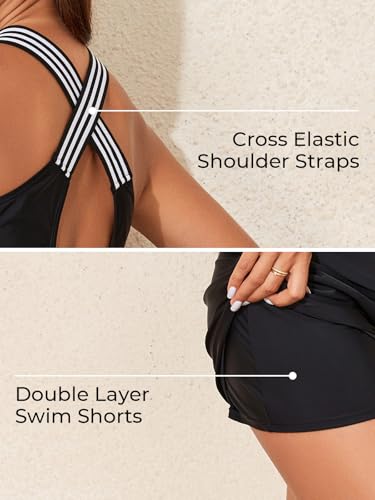 Summer Mae Maternity Two Piece Swimsuit Tankini High Waist Pregnancy Bathing Suit With Pockets Cross Back Swimwear Black 10 thumb #3