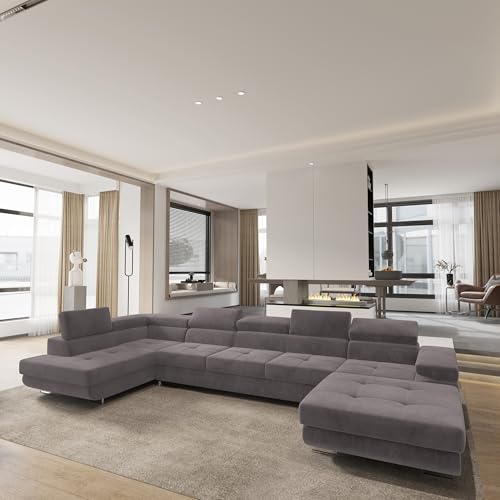 Masseno Ecksofa TORIVA L-S mit Schlaffunktion U-Form, Sofa mit Bettkasten, Wohnzimmersofa, Couch, Soffa, Bettsofa, Couchgarnitur- Wrzosowy, Monolith 62 – Bild 5