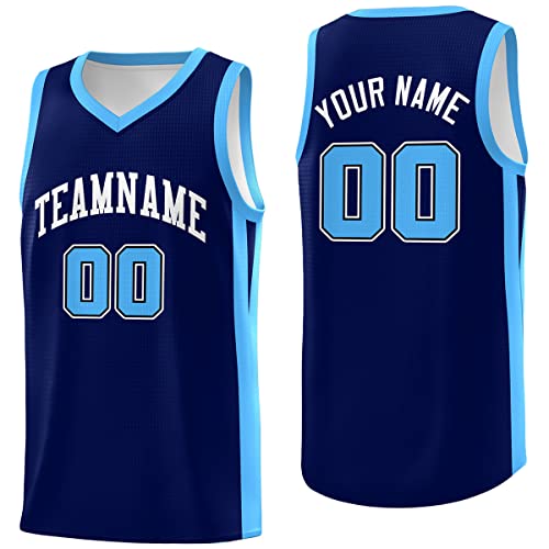 Custom Basketball Jersey for Men &Boy,Blank Athletic Uniform Personalized Printed Team Name Number Logo Navy&Sky Blue-30