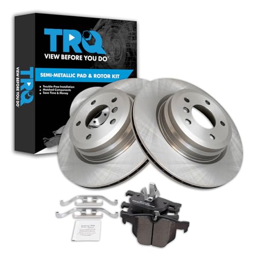 Image of TRQ Rear Brake Pad and Rotor Set Semi Metallic Compatible with 2006 BMW 330i 330xi 2007-2008 335i 335xi 2009-2011 335d 335i 335i xDrive 2011-2013 335is 2013-2015 X1