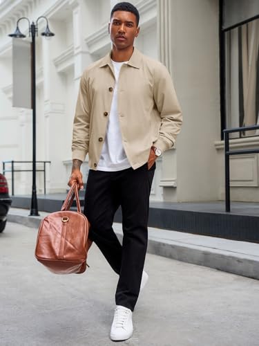 Runcati Mens Lightweight Jackets Button Down Casual Windbreaker Vintage Fall Bomber Jacket with Pockets4